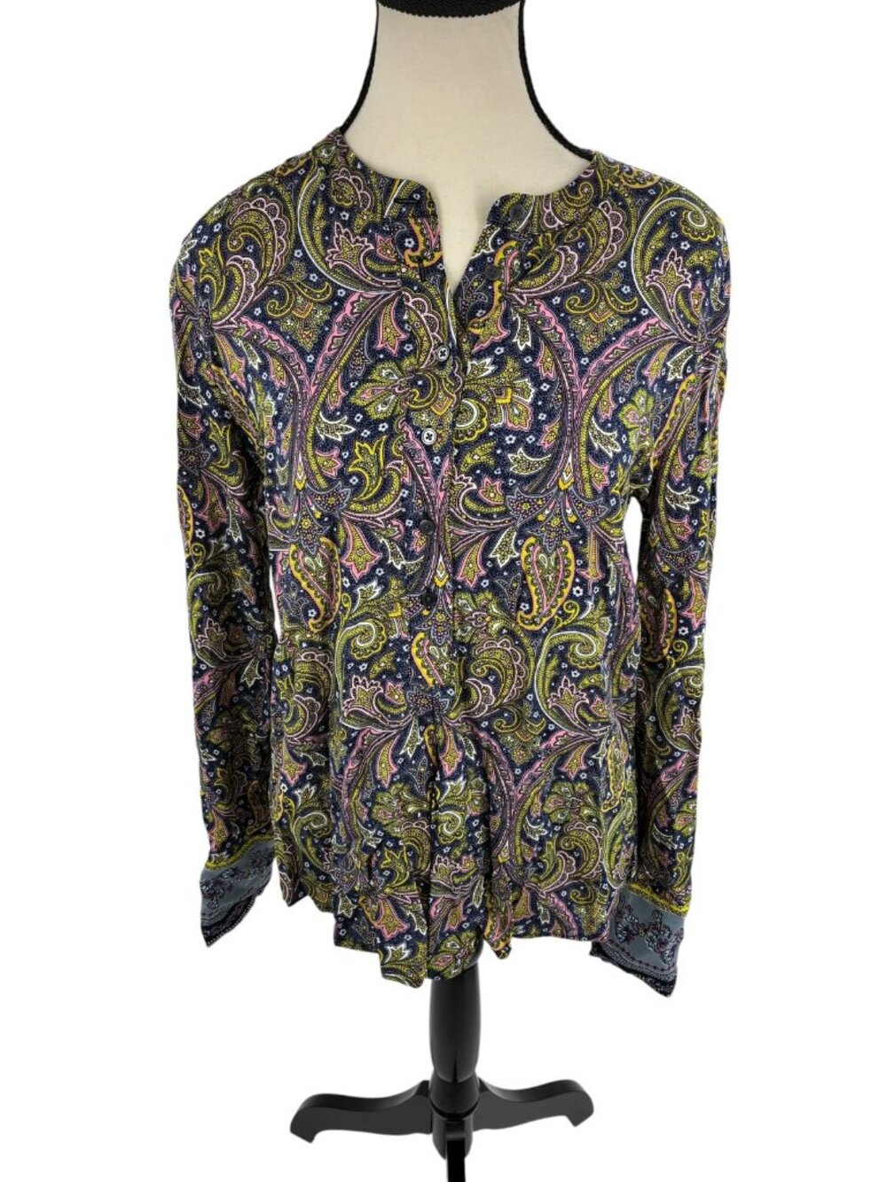 LOFT Womens Small S Paisley Print Button Front Long Sleeve Blouse Top Shirt